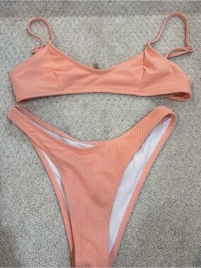 SHEIN Peach Ribbed Bikini Set